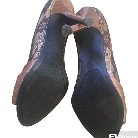 Rampage Lace Bronze Peep Toe Pumps Heels - Picture 8 of 10